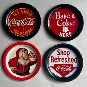 Vintage 80's & 90's Coca-Cola Tin Coasters Christmas Santa Logo - Set of 4